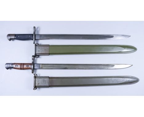 Two Early 20th Century American Bayonets, one by Remington dated 1918, 17ins bright steel blade with bright steel pommel and 