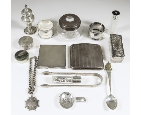 A George VI Silver Square Compact and Mixed Silverware, the compact possibly by Ramsden &amp; Roed, London 1946, with engine 