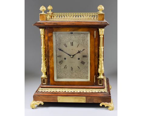A Late Victorian Walnut and Gilt Brass Mounted Mantel Clock, by Clerke, 1 Royal Exchange, London, No. 5020, the silvered rect