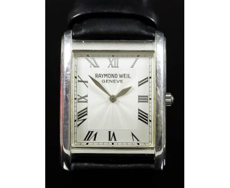 A Raymond Weil Quartz Wristwatch, Modern, Stainless Steel Cased, the cream engine turned dial with silver Roman numerals, 38m