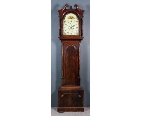 An Early 19th Century Mahogany Longcase Clock, by a Spalding maker (name rubbed), the 12ins arched brass dial with Roman nume