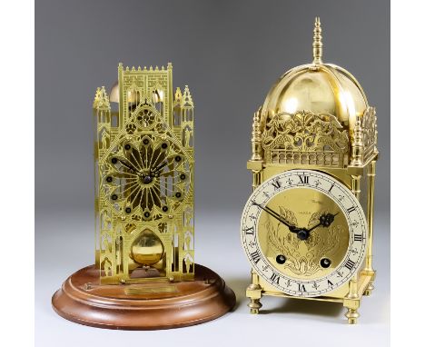 A 20th Century Brass Cased Lantern Style Clock, by Luxor, the 5ins diameter narrow silvered chapter ring with Roman numerals,