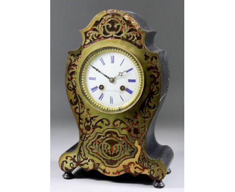 A Late 19th Century French Ebonised and Red Tortoiseshell Boulle Cased Mantel Clock, by Laine of Paris, No. possibly 1005, th