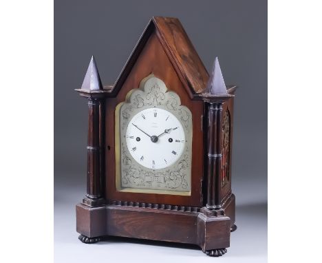 An Early 19th Century Rosewood Cased Mantel Clock, by Hare of London, the 4ins diameter white enamel dial with Roman and Arab