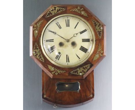 A Mid 19th Century German Rosewood Cased Drop Dial Wall Clock, the 8.5ins diameter painted wood dial with Roman numerals, to 