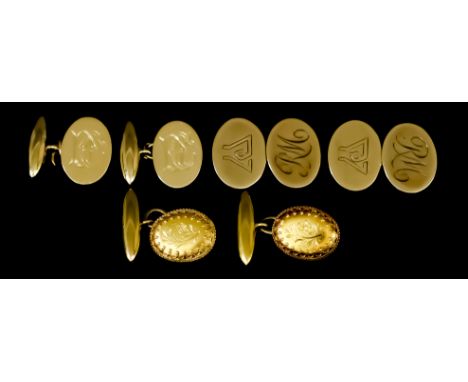 A Pair of Gentleman's 9ct Gold Cufflinks, with oval faces, gross weight 17g, and one other pair of gold coloured metal cuffli