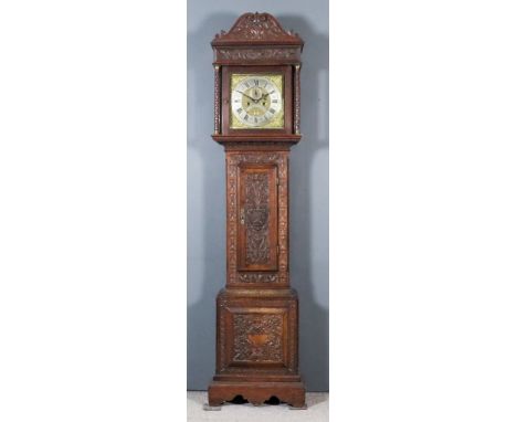 A 19th Century Carved Oak Cased Longcase Clock, by William Gaite of Sheptonmallet, the 18th Century movement with 12ins squar