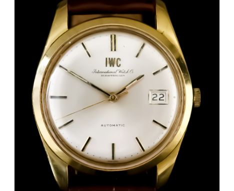 A 1960's IWC Automatic Wristwatch, 18ct Gold Cased, (rear of case inscribed), the silvered dial with gold baton numerals and 