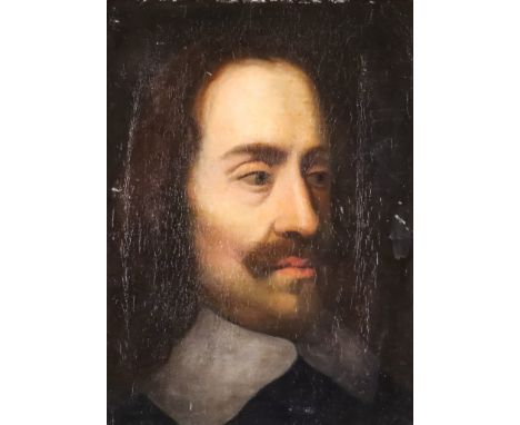 Mid 17th Century English School - Oil painting - Portrait of a gentleman wearing plain silk collar, possibly Charles I, canva