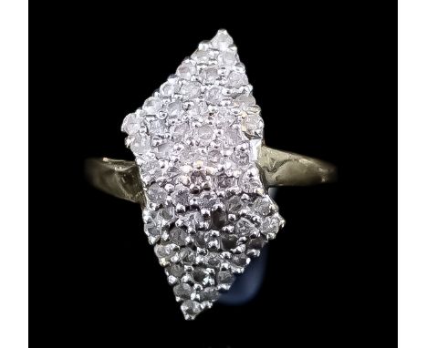 A Diamond Ring, 20th Century, in 9ct gold mount, the lozenge shaped face pave set with diamonds, approximate total diamond we