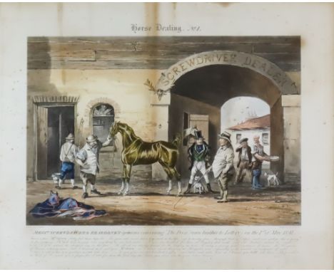 John Harris III (1811-1865) after R. Scanlan - Pair of coloured aquatints - "Horse Dealing, No. 1 &amp; 2", 11ins x 15.75ins,