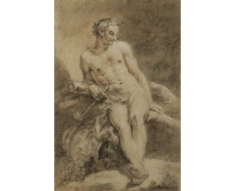 Jean-Joseph (Jacques) de Lorge (1733-1795) - Pencil and body colour - Figure of pan seated holding a single musical pipe, sig