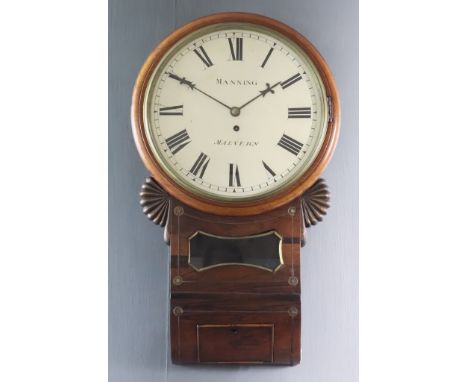 An Early Victorian Rosewood Cased Drop Dial Wall Clock, by Manning of Malvern, the 12ins diameter painted metal dial with Rom