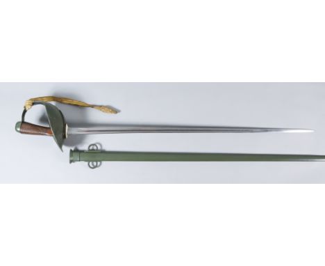 A Good Early 20th Century "Patton" Sabre, in unissued condition, 34.5ins bright steel fullered blade, chequered wooden orthop