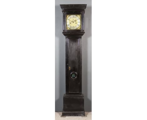 A Late 17th Century Ebonised Pine Longcase Clock, the 10ins square brass dial with silvered chapter ring and Roman and Arabic