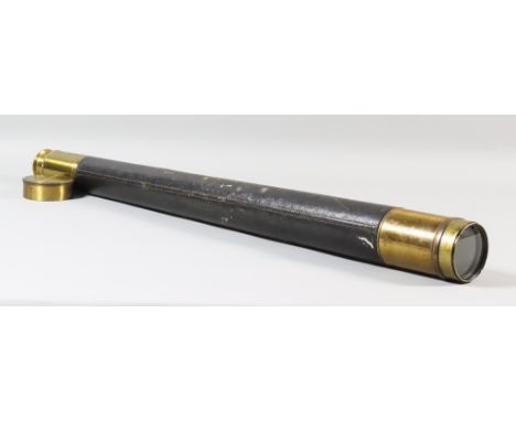 A Brass Single Drawer Telescope, Late 19th/Early 20th Century, by Kelvin White &amp; Hutton, the tube leather covered, with e