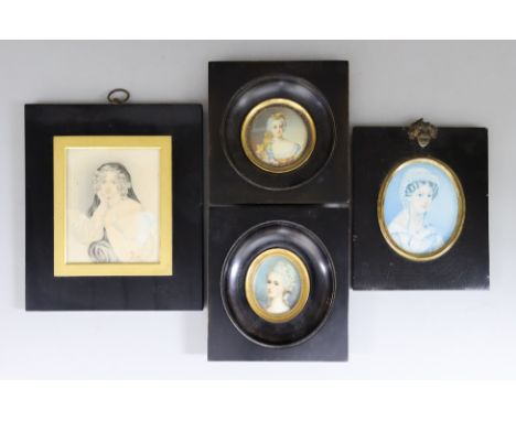 Early 19th Century English School - Watercolour - Miniature portrait of a pensive young woman, a letter in her left hand, 3.5