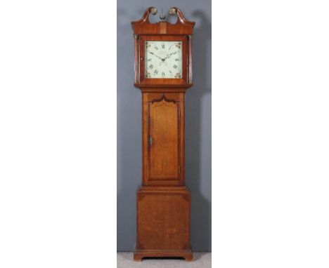 A 19th Century Oak and Mahogany Longcase Clock, by John Hallam of Nottingham, the 12ins square painted dial with Roman and Ar