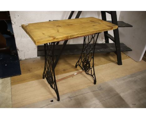 Two Good Retail Display items. Step ladder with oversized shelves plus an Old Singer base with new pine top fitted. See photo