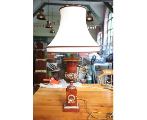 Large ornate Table lamp in the Roman style with shade. 29 inches tall. See photos. 