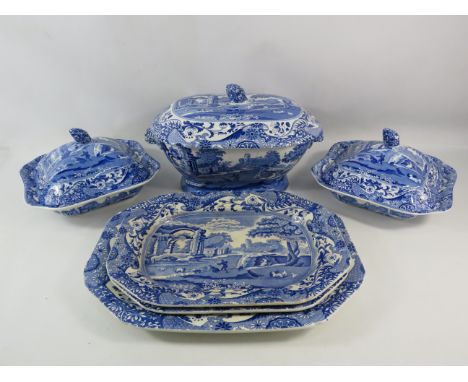 Spode Italian large soup tureen, 2 veg tureens and 3 large serving plate. Blue back stamp.
