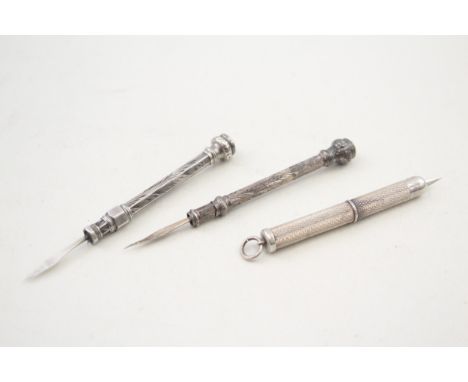 3 x Antique / Vintage Hallmarked .925 Sterling Silver Toothpicks (12g)     656387 