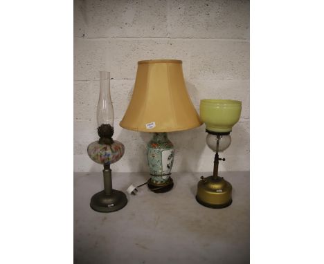 Vintage Tilley Lamp with shade plus oil lamp together with a Chinese electric table lamp with shade. See photos. 