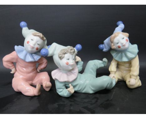 Trio of Nao Tumbling Clown Figurines.  Largest 5.5 inches tall. See photos. 