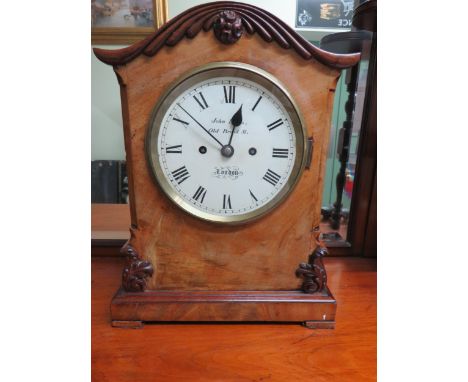 Antique Oak cased Mantle Clock by John Ellis of London,. Glass sides reveal working mechanism. Measures 16 inches tall. Runni