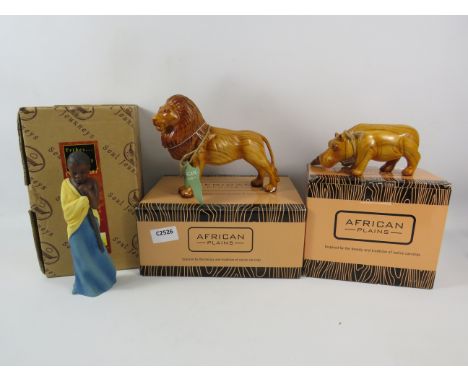 2 Africa Plains wooden animal figurines plus a Soul Journey figurine, all have boxes.