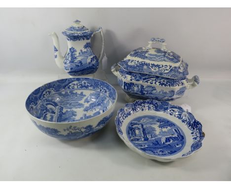 Large Spode Italian soup tureen, coffee pot and two bowls (both bowls do have chips to the rim).