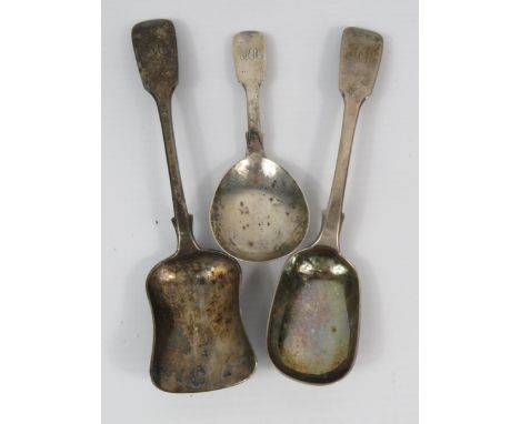 Three Antique Tea Caddy Spoons. One has Rare Exeter hallmark for 1843, Two others are hallmarked for London 1886.  All in goo