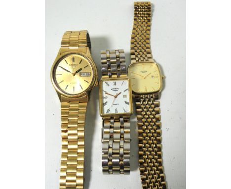 Rotary Gents watch with date window and Gold Tone Strap, Seiko 5 Automatic with Day/date window, metal Strap, A Rotary quartz