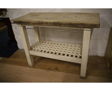 Kitchen Island Butcher's Block type table with shelf under. Measures H:35 x W:47 x D:21 inches. See photos. 