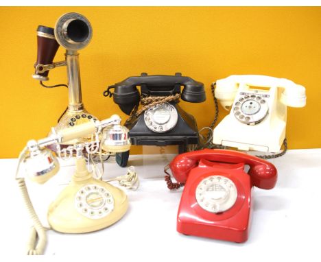 Five Vintage and vintage style telephones. See photos. 
