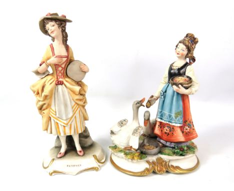 Very Pretty Capodimonte Porcelain figurine of a Girl Feeding Geese . Impressed signature to base in excellent condition ,  8 