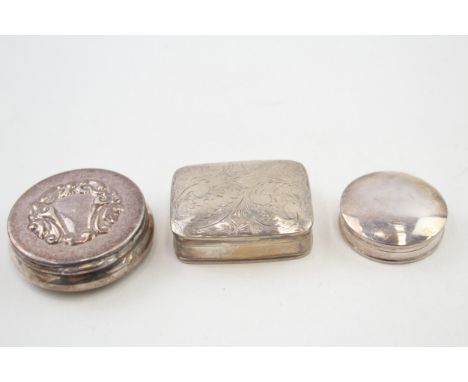3 x Vintage Hallmarked .925 Sterling Silver Pill Trinket Boxes Inc Engraved 63g     656126 