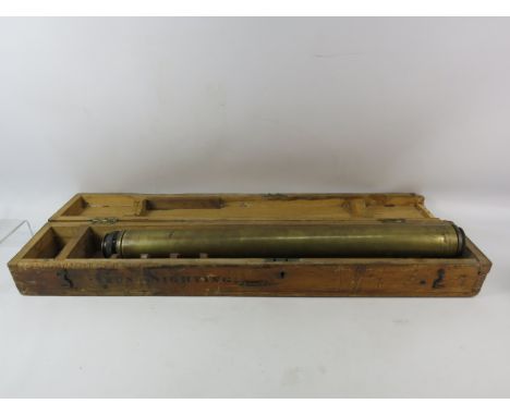 Vintage brass gun sight by Ross, London. With original wooden case.