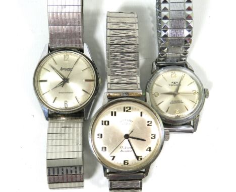 3 x Mens Vintage Wrist Watches. Handwind working inc. Technos, Rotary etc.