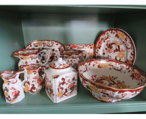 Good Selection of Masons Ironstone in the Brown Velvet pattern to include Graduated Jugs, plates, footed bowl, Lidded Caddy e