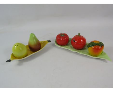 Two Carltonware fruit and veg cruet sets.