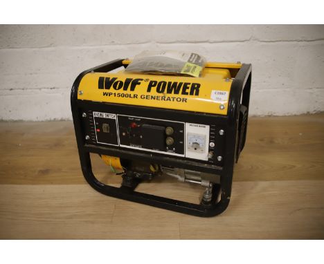 Wolf Power WF1500 LR Petrol Generator. 15HP Four Stroke Engine. Unable to test (no Petrol!)