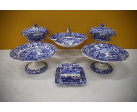 Colletion of Spode Italian with Blue Backstamp.. Slight damage to one lid of a tureen. See photos.