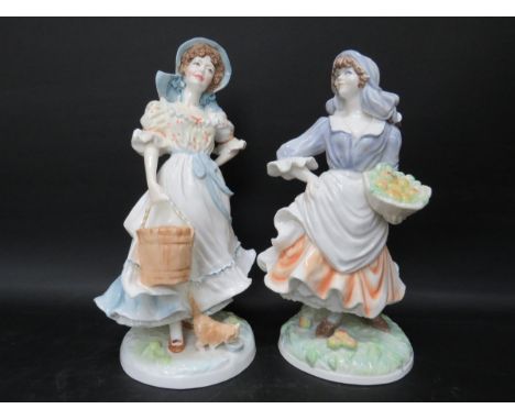 Two Royal Worcester Figurines from 'The Old Country Ways' Series. The Milkmaid plus Rosie Picking Apples. Both limited editio