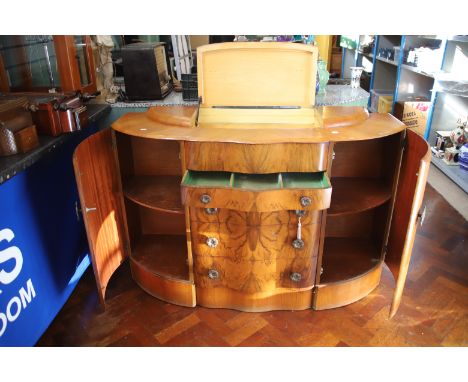 Interesting 1930's era Deco Style Drinks cabinet with very attractive Inlay decoration, Lift up top with mirrored bottom.  Fo