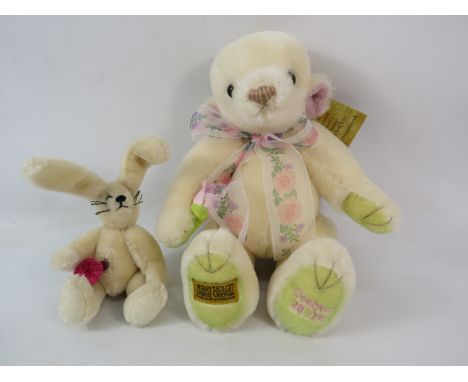 Merrythought limited edition Coalport teddy bear 28 of 250 plus a small rabbit by bears of Bottesford.