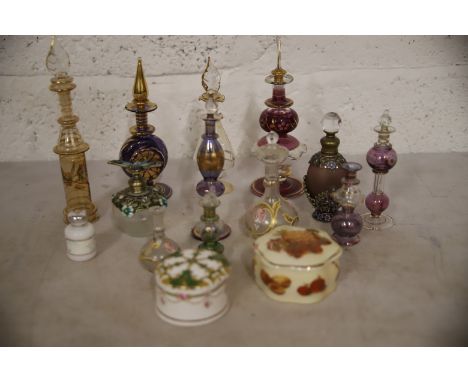 Selection of Egyptian Glass Scent bottles plus lidded trinket pots. See photos. 