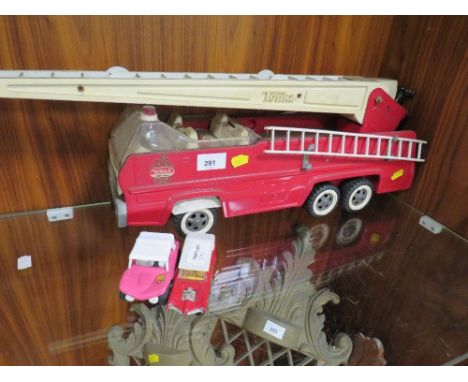 A vintage Tonka fire engine together with a modern Tonka buggy and Corgi Monkeemobile 