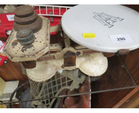 A vintage set of Avery scales and associated weights 