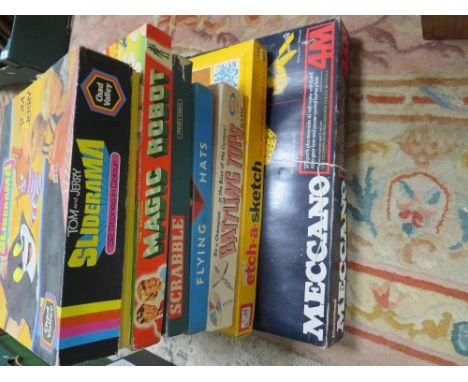 A selection of vintage games to include Etch-a-Sketch, together with a boxed Meccano set (contents unchecked ) 